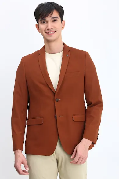 Men Maroon Slim Fit Textured Casual Blazer